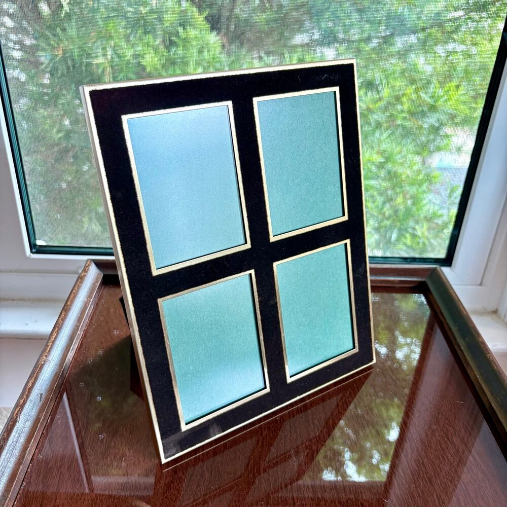 Vintage Brown Velvet 4 Photo Collage Frame Gold Tone 8x10